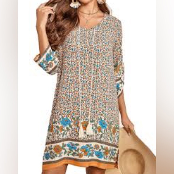 HALIFE Dresses & Skirts - Halife Womens Midi Shift Dress Tassel Beachy Floral Cottagecore Tropical
